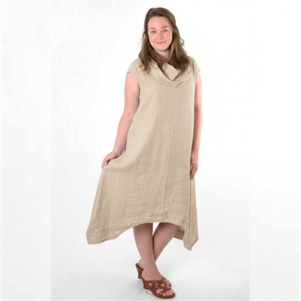 Bryn Walker Atticus Romper Jumpsuit Dress Med Sand Linen Lagenlook Artsy Boho